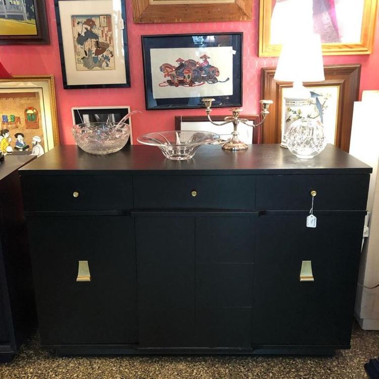                   18 Awesome black sideboard with brass hardware! $550