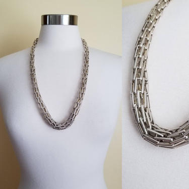 Vintage Articulated Link Necklace / Long Silver Tone Chain / Modern Fashion Statement Necklace / Chunky Snake Necklace / Costume Jewelry 