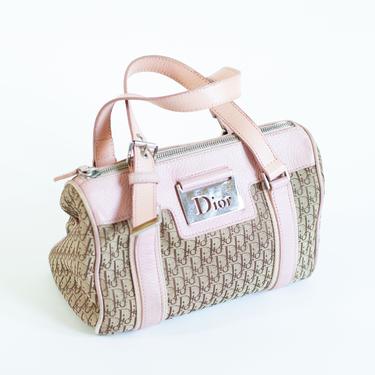 Vintage Christian Dior Street Chic Boston Bag in Diorissimo Canvas + Pink Leather Statchel Trotter John Galliano 