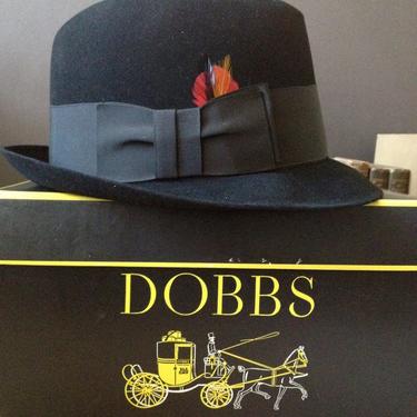 Dobbs Black Fedora Hat New York Original Hat Box Size 7 