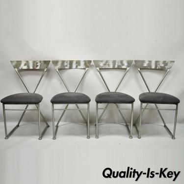 Shaver Howard Italian Modernist Brushed Steel Metal Dining Chairs - Set of 4
