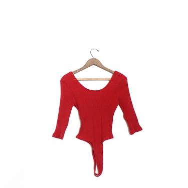 Red Ribbed 90s Thong Bodysuit 