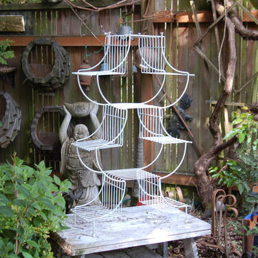 Vintage Mid Century Modern 1950's White Wire Pagoda Plant Stand Display ~ House Plants, African Violets, Classic Mid Century Decor 