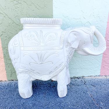 Trunks Up White Plaster Elephant Garden Seat