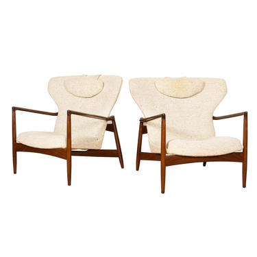 Rare Pair Kofod Larsen Danish Modern Wing-Back Lounge Chairs