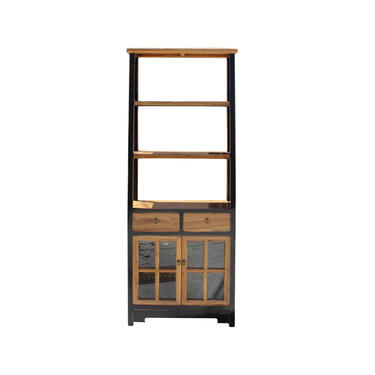 Oriental Black Brown Glass Door China Bookcase Cabinet cs4261E 