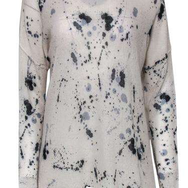 Skull Cashmere - Cream, Grey &amp; Black Paint Splatter Print Sweater Sz M