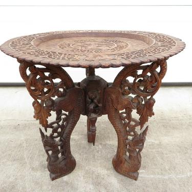Antique ANGLO INDIAN CARVED TEAK WOOD SIDE TABLE TRAY Asian Buddhist BURMA ART