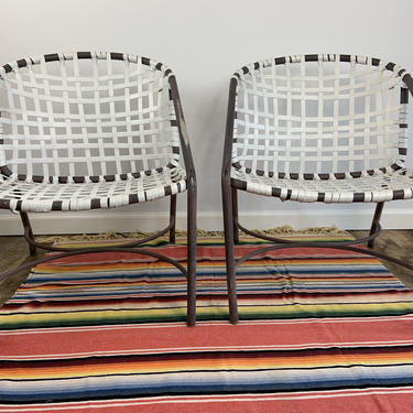 Mid Century Set of 2 Brown Jordan Vinyl Strapped Patio Chairs 