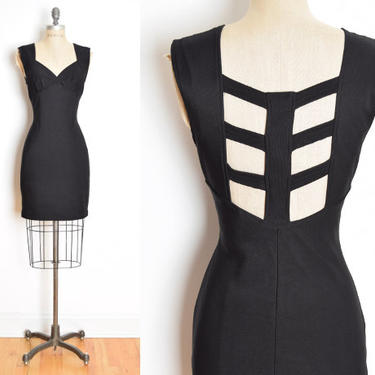 vintage 90s dress black cage back strappy empire waist cutout goth mini dress M 
