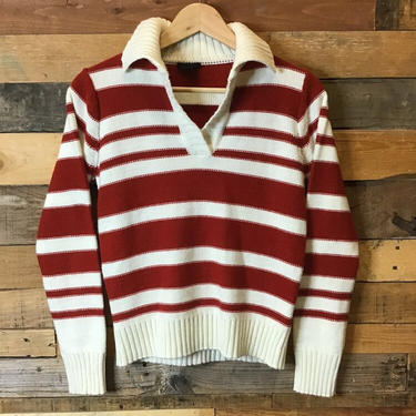 70’s Red And Cream Collared Pullover Sweater by laloupevintage