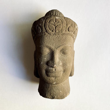 Antique Carved Sandstone Head / Bust of Male Deity or Buddha Cambodia? Khmer? 