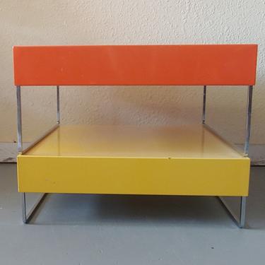 Modern Square Metal Orange and Yellow Tables Chrome Base - Set of 2 
