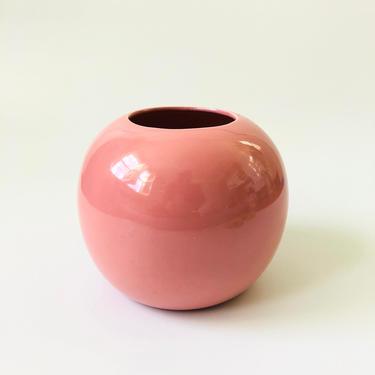 Vintage 80s Modern Pink Ceramic Sphere Vase 