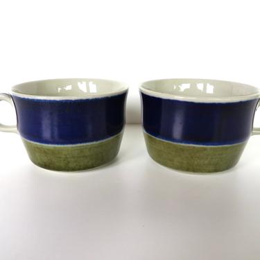 Set Of 2 Rorstrand Elisabeth Mugs From Sweden, Vintage Blue And Green Coffee Cups Designed By Marianne Westman 