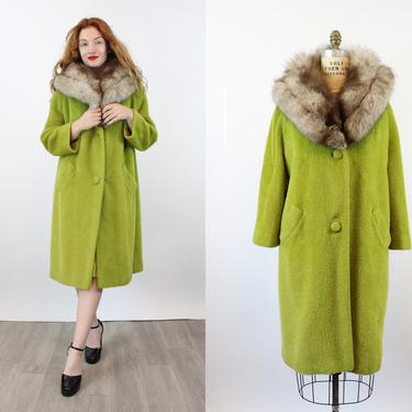 1960s LILLI ANN chartreuse fox fur mohair coat medium large | new fall 