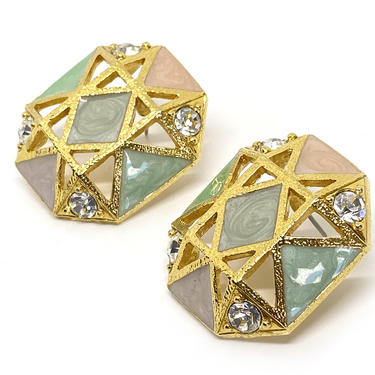 Vintage Avon Pastel Geometric Shape Gold Tone Pierced Earrings 