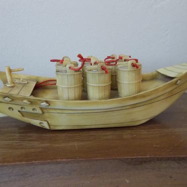 Vintage Figurine Celluloid Japan Boat Plastic Miniature 1960s 1970s 
