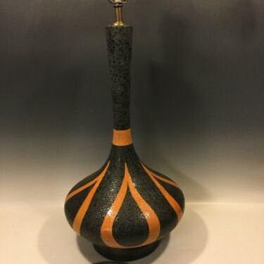 Mid Century Modern Table Tamp Large Genie Bottle Form lamp, black and orange lamp, retro tall lamp, tribal home decor, modern lamps 