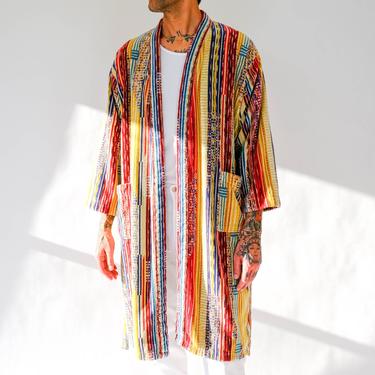 Vintage 80s Missoni Brown Label Multi Colored Stripe Terry Cloth Bath Robe | Bohemian, Beach Style | 1980s Italian Designer Unisex Robe 