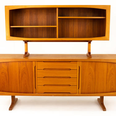 Mid Century Teak Tambour Door Credenza with 4 Drawers and Removable Hutch - mcm 