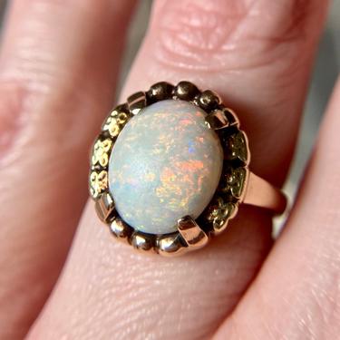 Antique Retro Art Deco 10K Yellow Gold Opal Ring Sz 7 3.7g Large Stone As Is 