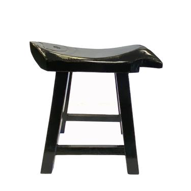 Oriental Rustic Distressed Black Lacquer Fish Shape Wood Stool ws1942E 