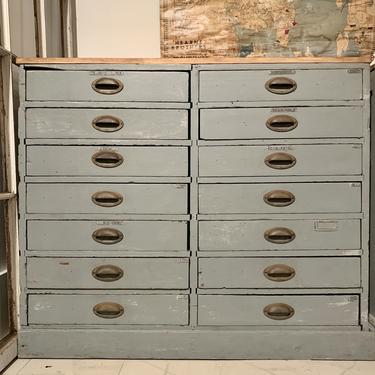 Vintage Blue-Gray Multidrawer Cabinet