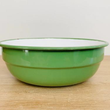 Vintage Avocado Green Enamel Bowl 
