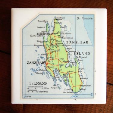 1971 Vintage Zanzibar Map Coaster. Tanzania Map. Africa Gift. East African Décor. World Travel Gift. Geography. Coffee Table Décor. Island. 