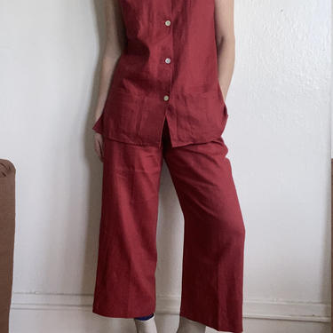 vintage red linen pant suit size us 12 