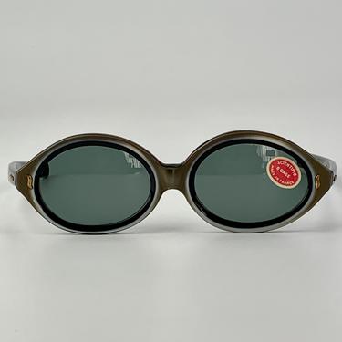 1960's Mod Oval Sunglasses -  Made in FRANCE - Grayish Silver with Black - Optical Quality - NOS Dead Stock 