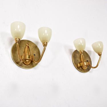 Regal Italian Shield Sconces in Brass and Glass GIO PONTI Italy 1950s - a Pair by AMBIANIC