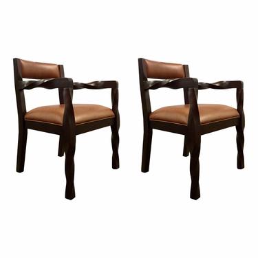 Modern Leather Arm Chairs Pair