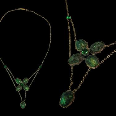 Rare! Antique Scarab Beetle Necklace / REAL BEETLES! / Egyptian Revival / Antique Necklace / Victorian 