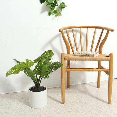 Blonde Wood Dining Room Chair with Woven Seat