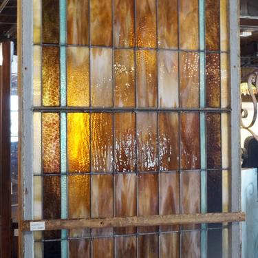 Large Arched Amber and Blue Stain Glass Window