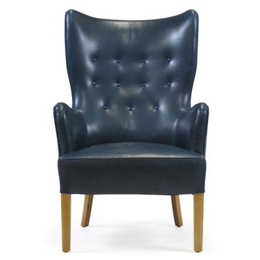 Ole Wanscher Highback Chair for Fritz Hansen 1946 in Teal Leather