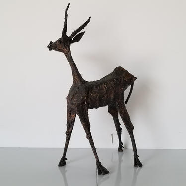 1980s Vintage Tisher Brutalist Torch Metal Abstract Deer Sculpture. 
