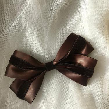 vintage ivory satin and velour french barrette bow hair clip 