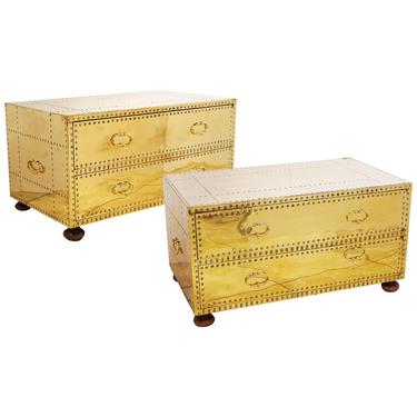 Pair of Versatile Polished Brass Clad Two-Drawer Chests by Sarreid, Spain