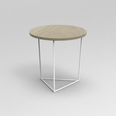 Modern Ash End Table with White Triangle Steel Base, Round Side Table, Handcrafted 