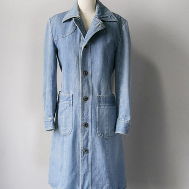 1970s Denim Long Fitted Jacket Brittania XS 