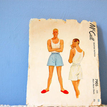 Men's Boxer Shorts Pattern 1940s Men's Sewing Pattern Vintage Men's Underwear 1949 McCall's 7905 Size 32 40s Undergarments 