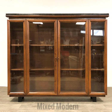 Mid Century Modern Walnut and Granite Bookcase 