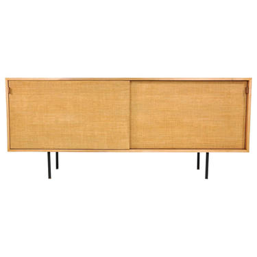 Florence Knoll Style Maple and Seagrass Credenza Cabinet 