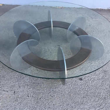 Knut Hesterberg inspired Round Walnut and Stainless Steel Coffee Table 