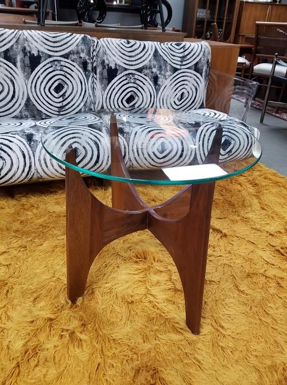 Mid-Century Modern sculpted round walnut side table by Adrian Pearsall