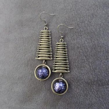 Purple and bronze earrings, mid century modern earrings, Brutalist earrings, minimalist earrings, electroplated druzy unique artisan 