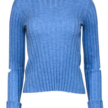 Helmut Lang - Sky Blue Ribbed Wool Knit Sweater w/ Cutouts Sz M